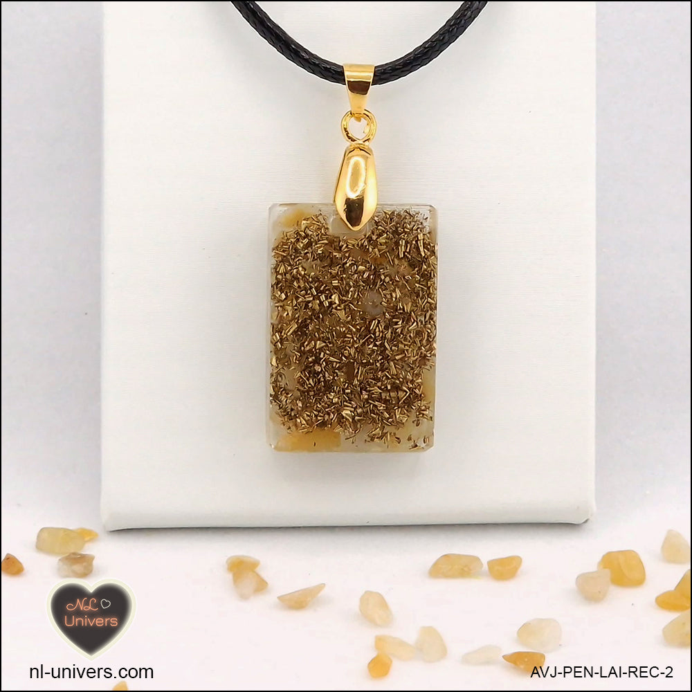 Pendentif Aventurine jaune rectangle M.1 en orgonite laiton