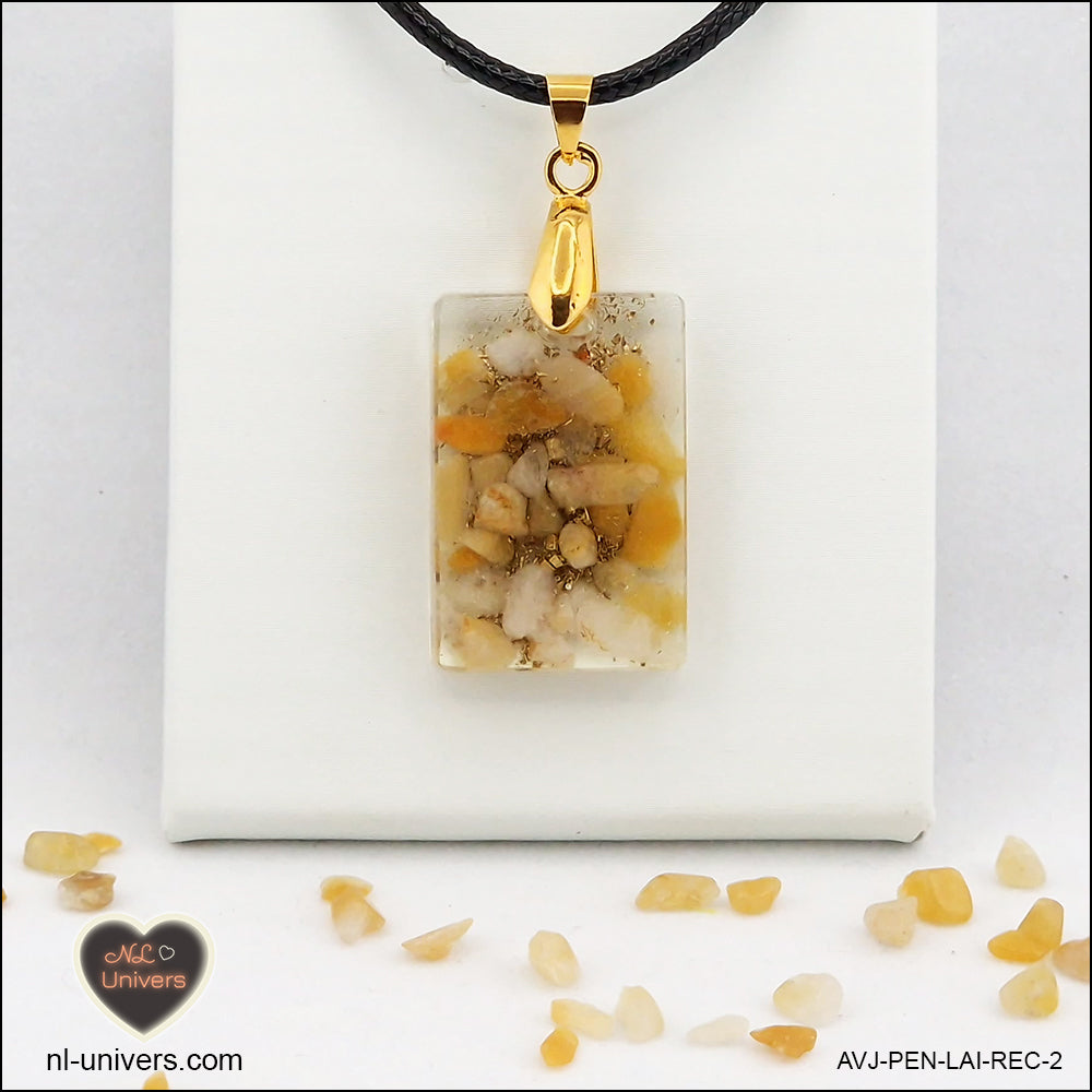 Pendentif Aventurine jaune rectangle M.1 en orgonite laiton