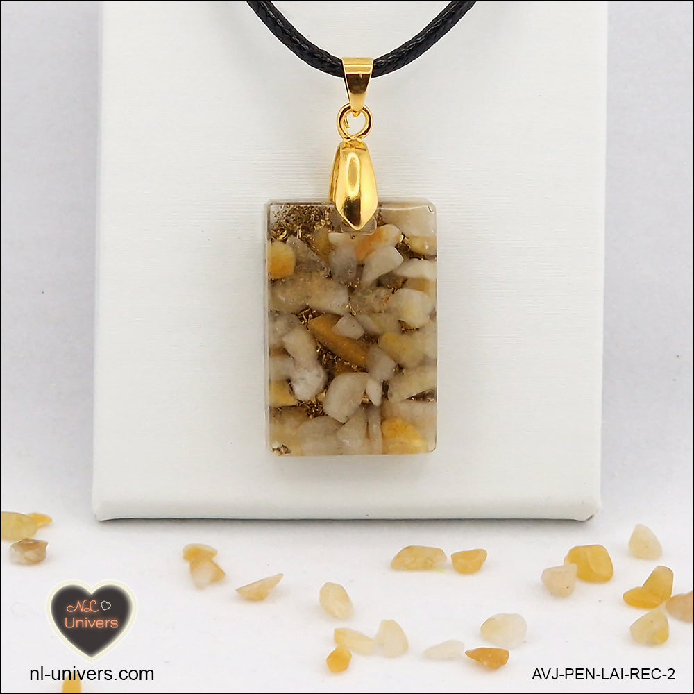 Pendentif Aventurine jaune rectangle M.1 en orgonite laiton