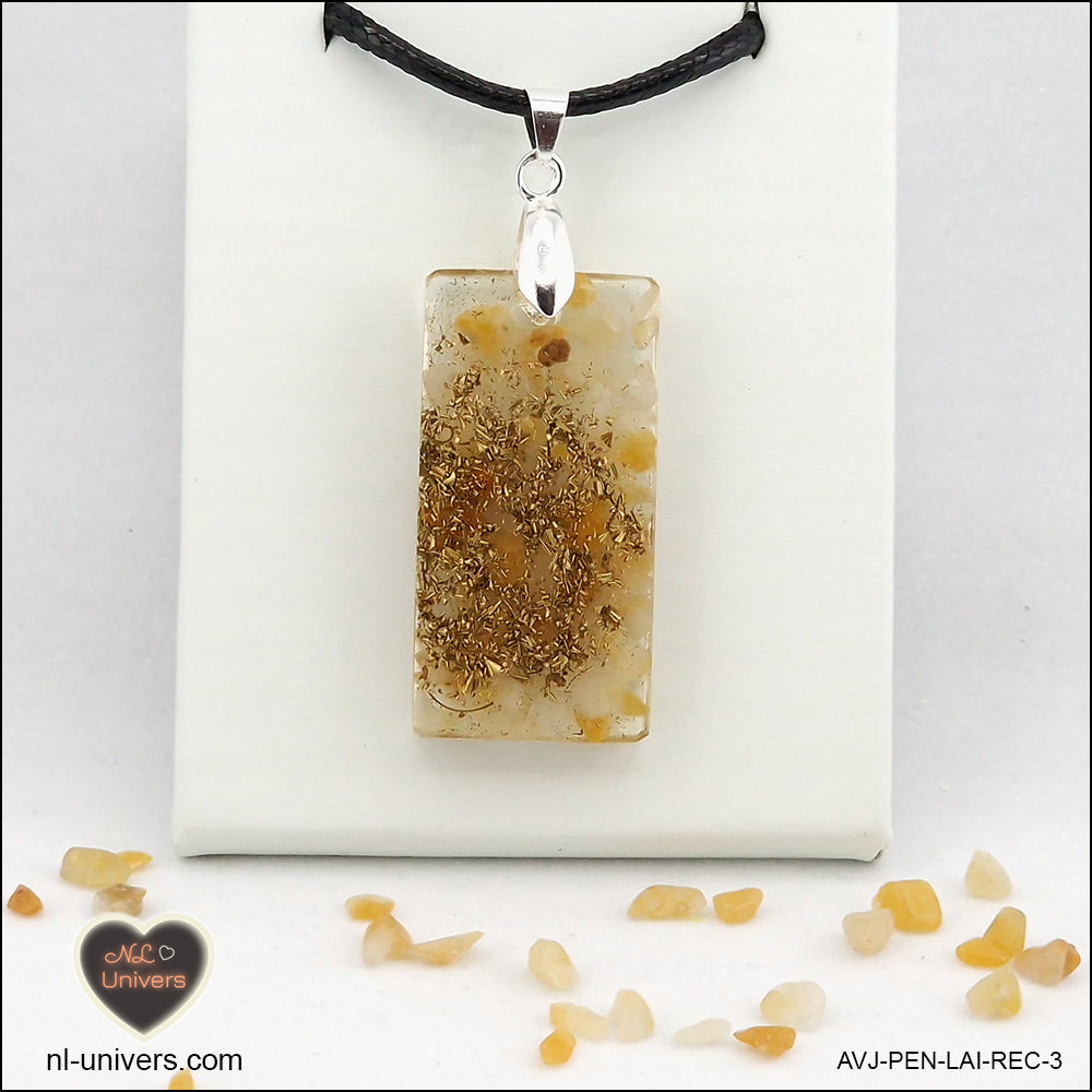 Pendentif Aventurine jaune rectangle M.2 en orgonite laiton