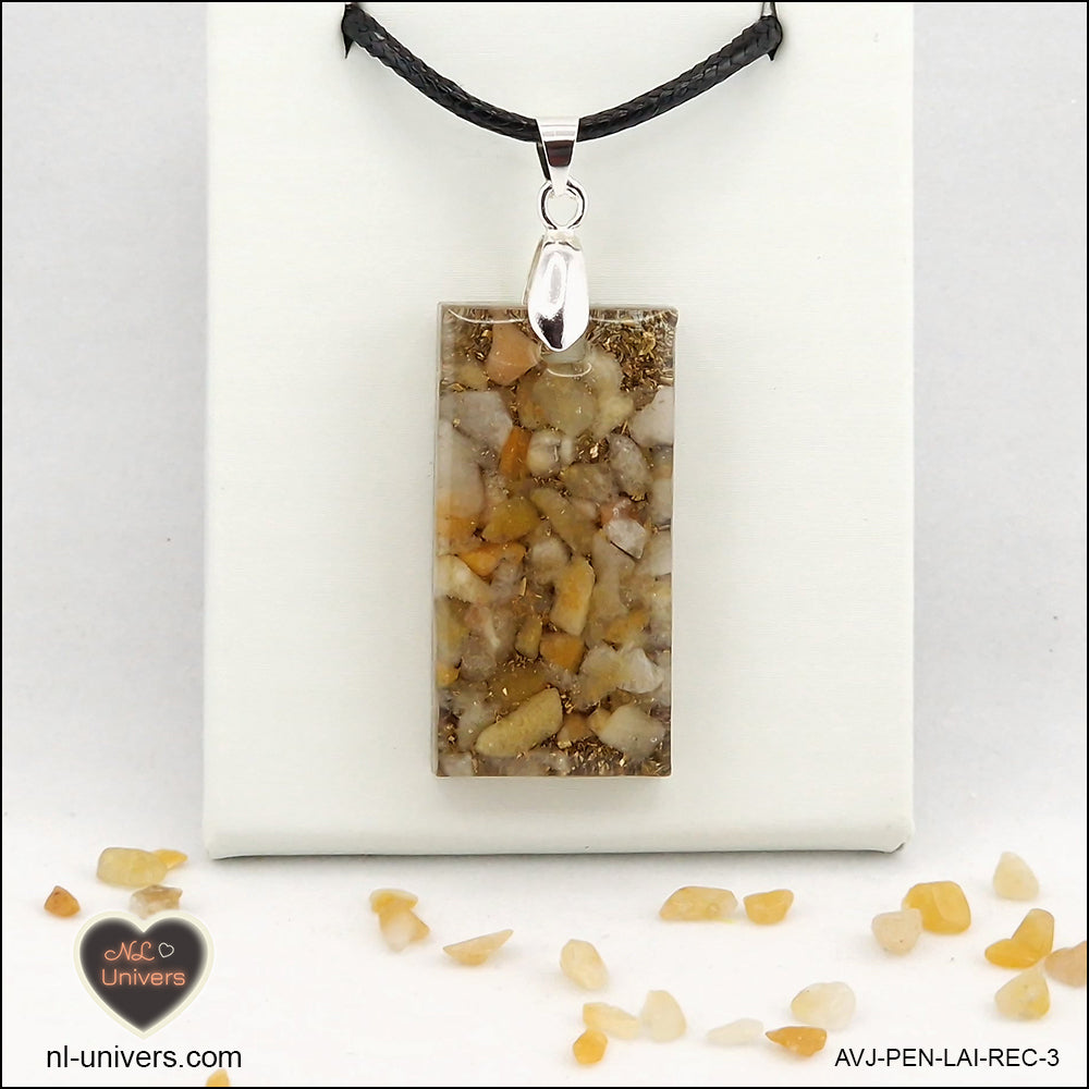 Pendentif Aventurine jaune rectangle M.2 en orgonite laiton