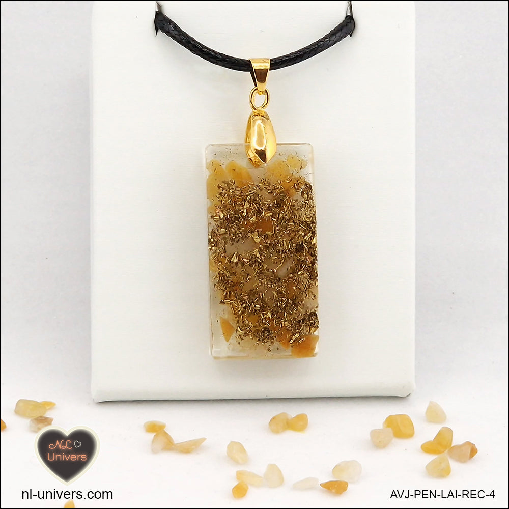 Pendentif Aventurine jaune rectangle M.2 en orgonite laiton