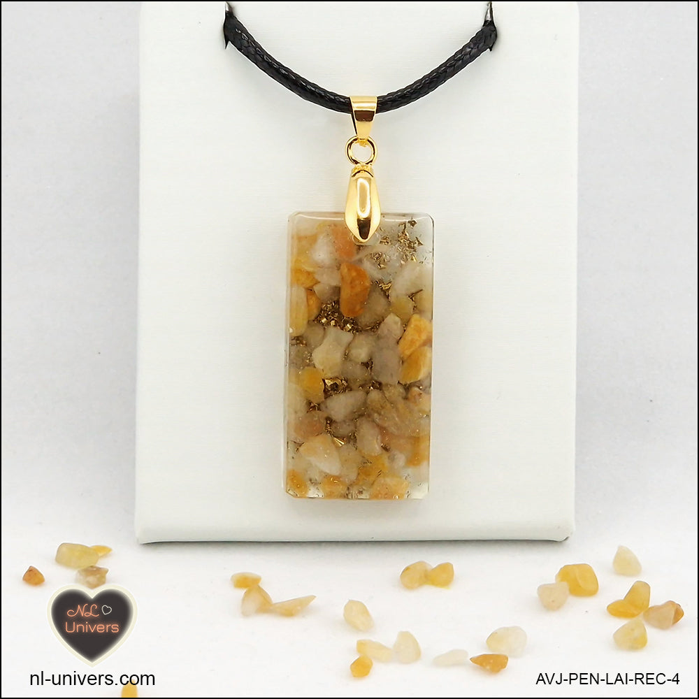 Pendentif Aventurine jaune rectangle M.2 en orgonite laiton