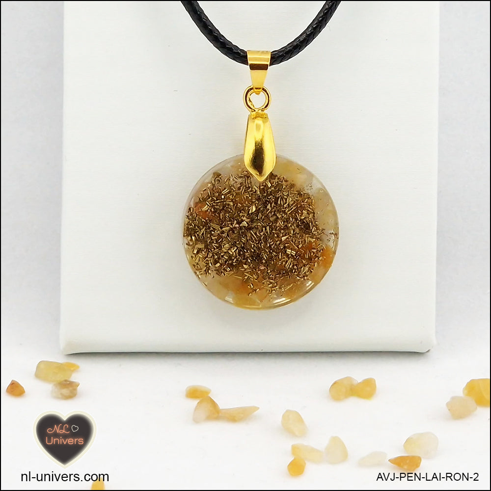 Pendentif Aventurine jaune rond M.1 en orgonite laiton