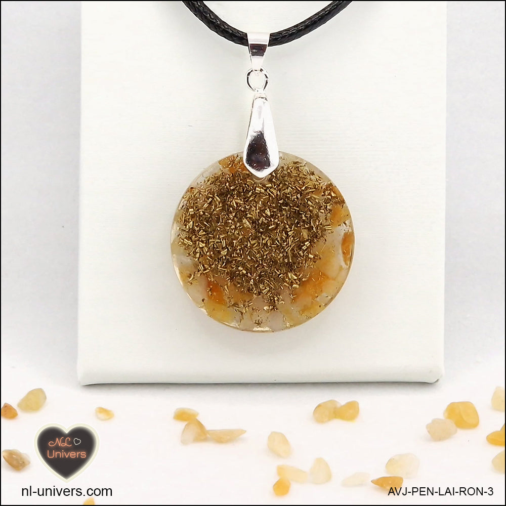 Pendentif Aventurine jaune rond M.2 en orgonite laiton