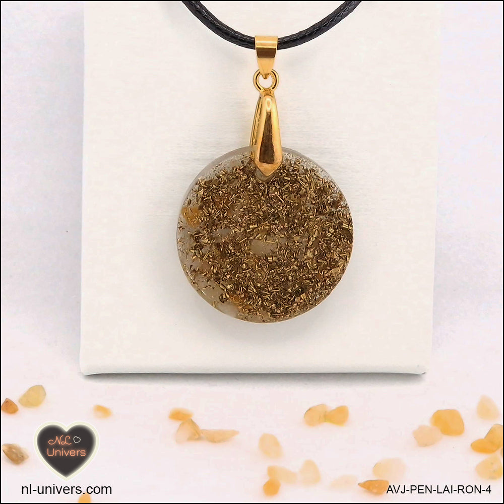 Pendentif Aventurine jaune rond M.2 en orgonite laiton