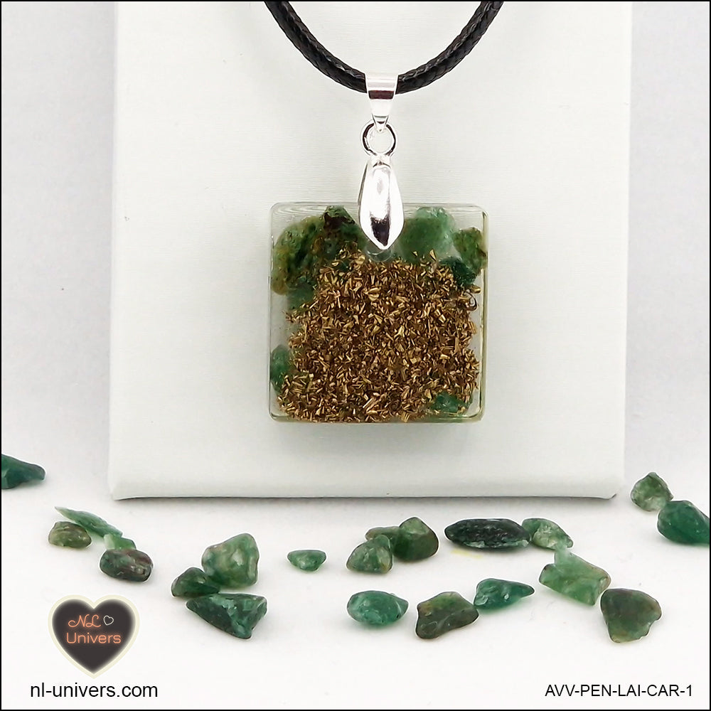 Square green Aventurine pendant M.1 in brass orgonite