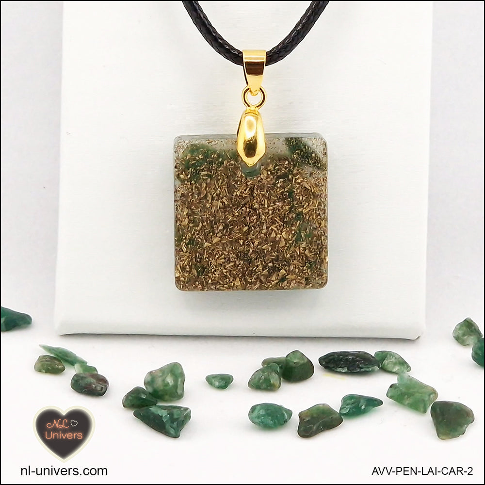 Square green Aventurine pendant M.1 in brass orgonite