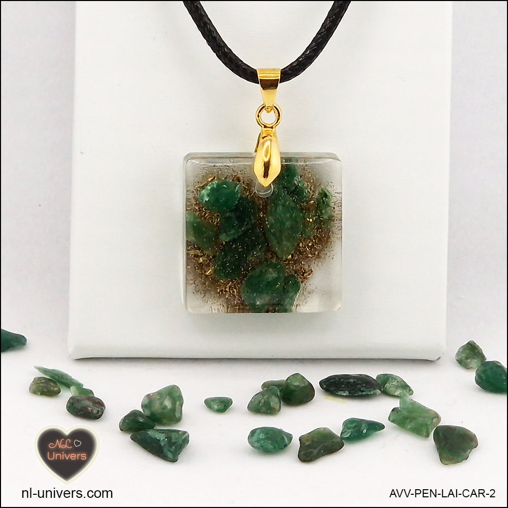 Square green Aventurine pendant M.1 in brass orgonite