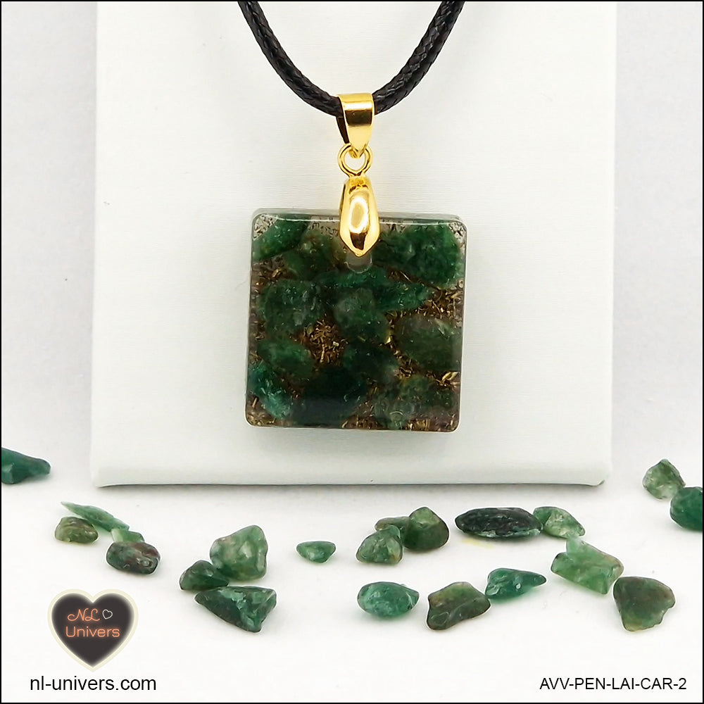 Square green Aventurine pendant M.1 in brass orgonite