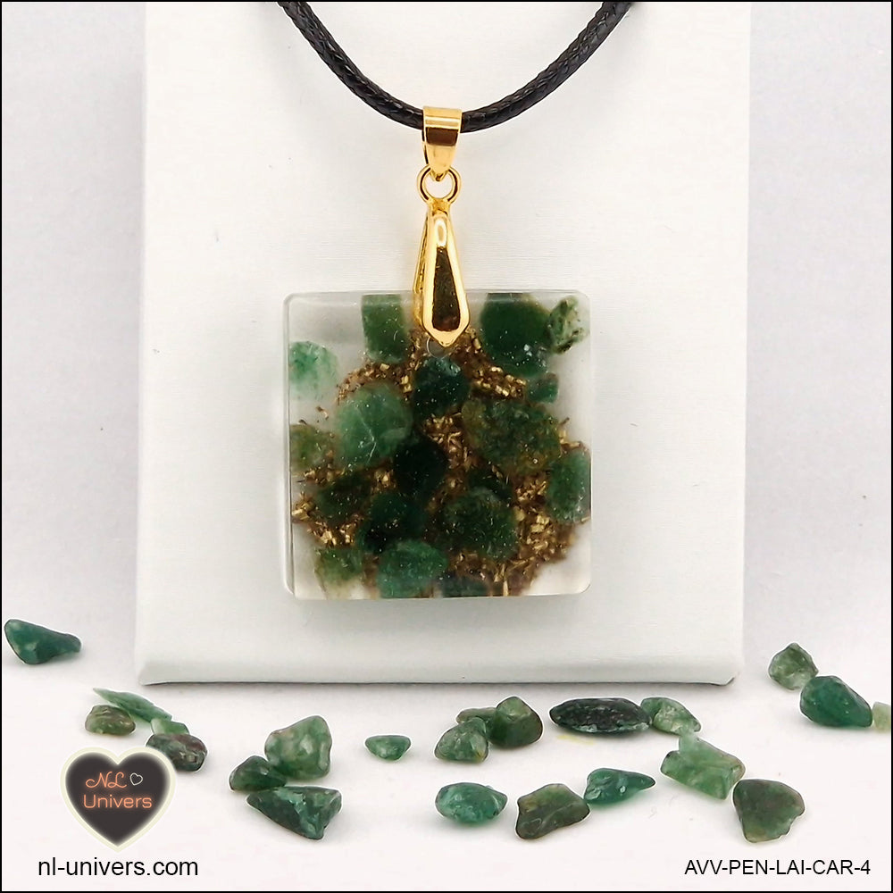 Square green Aventurine pendant M.2 in brass orgonite