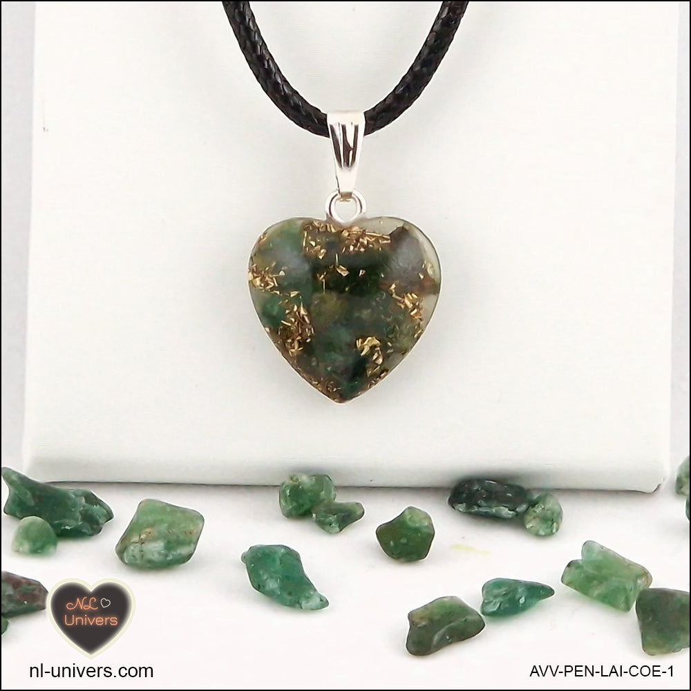 Green Aventurine heart pendant M.1 in brass orgonite