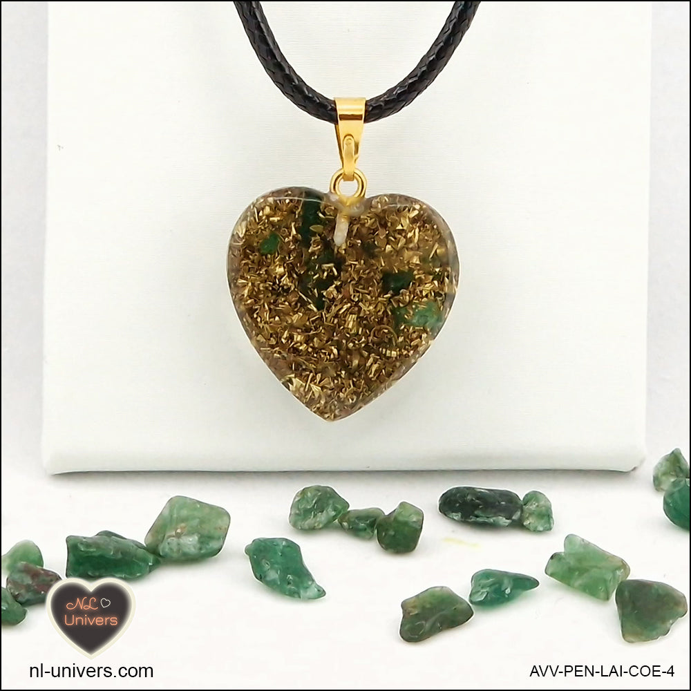 Green Aventurine heart pendant M.2 in brass orgonite