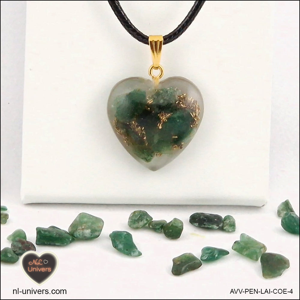 Green Aventurine heart pendant M.2 in brass orgonite