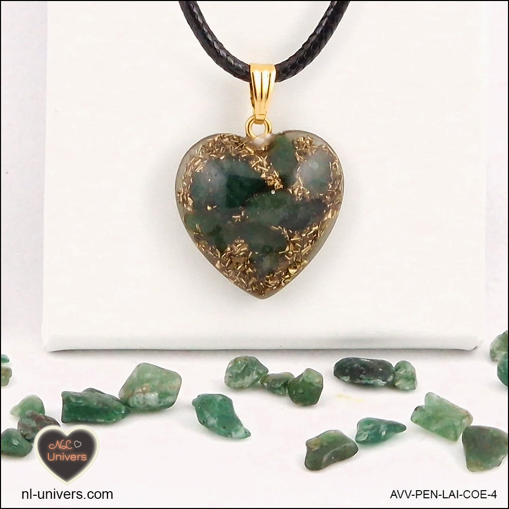 Green Aventurine heart pendant M.2 in brass orgonite