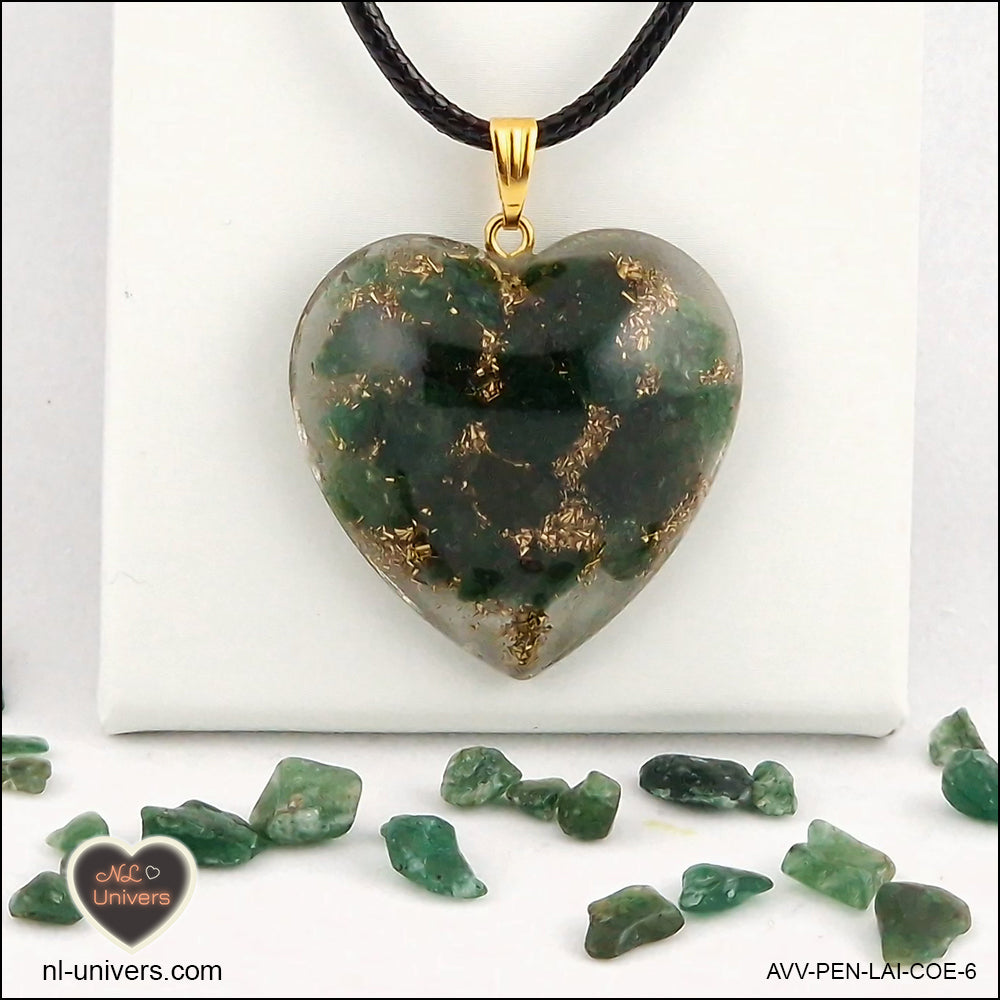 Green Aventurine heart pendant M.3 in brass orgonite