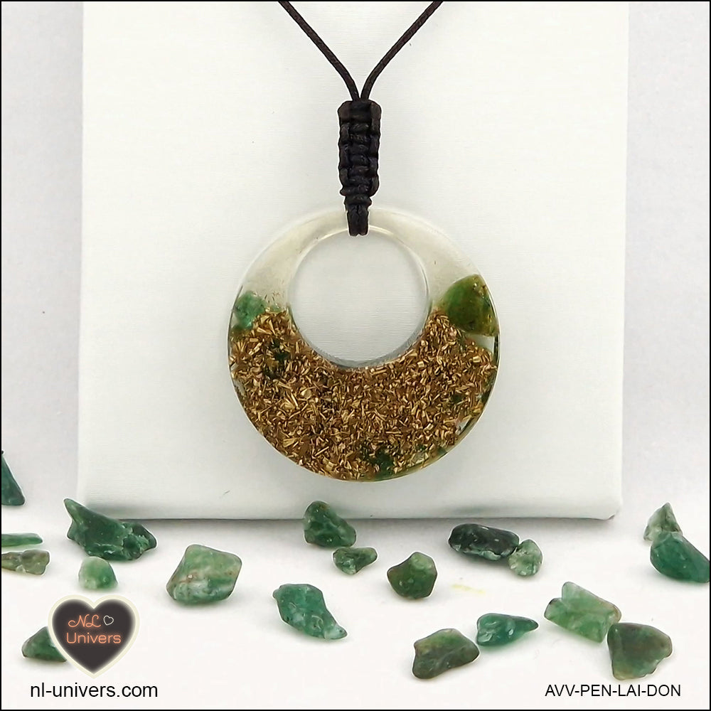 Pendentif Aventurine verte donut en orgonite laiton