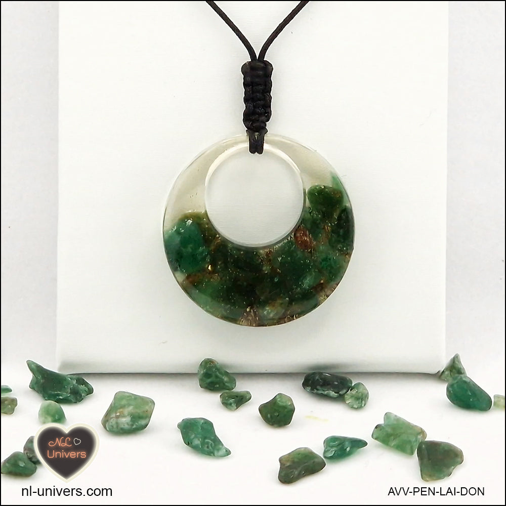 Pendentif Aventurine verte donut en orgonite laiton