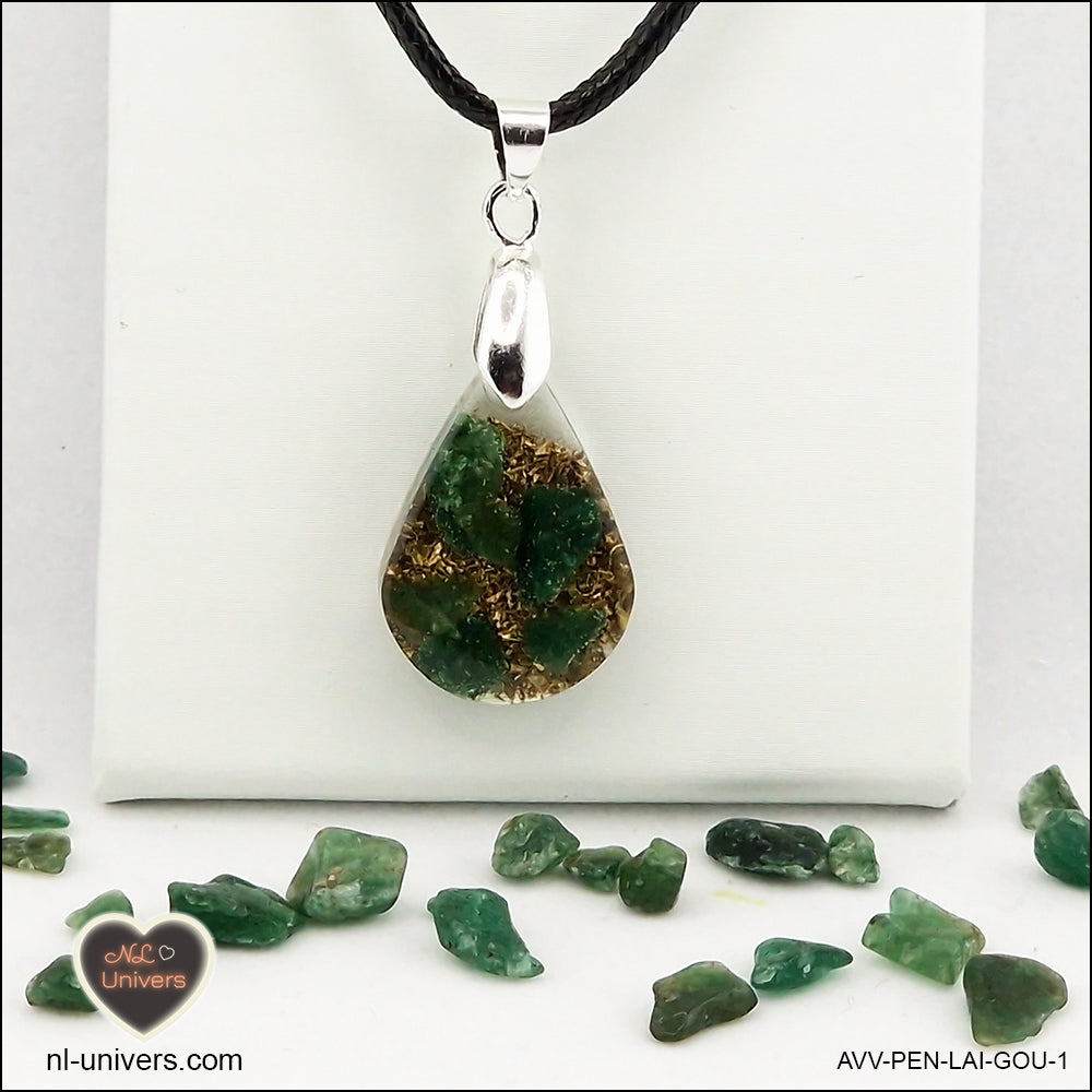 Pendentif Aventurine verte goutte en orgonite laiton