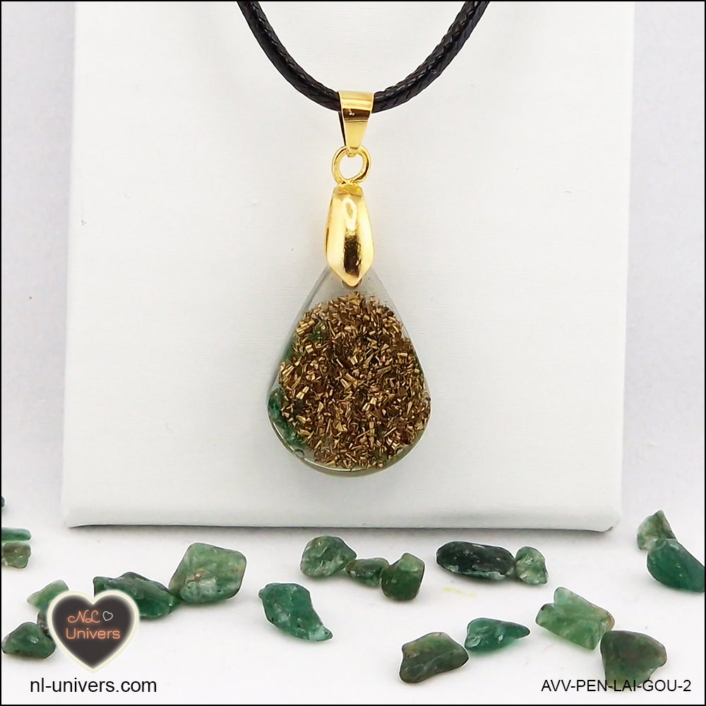 Pendentif Aventurine verte goutte en orgonite laiton