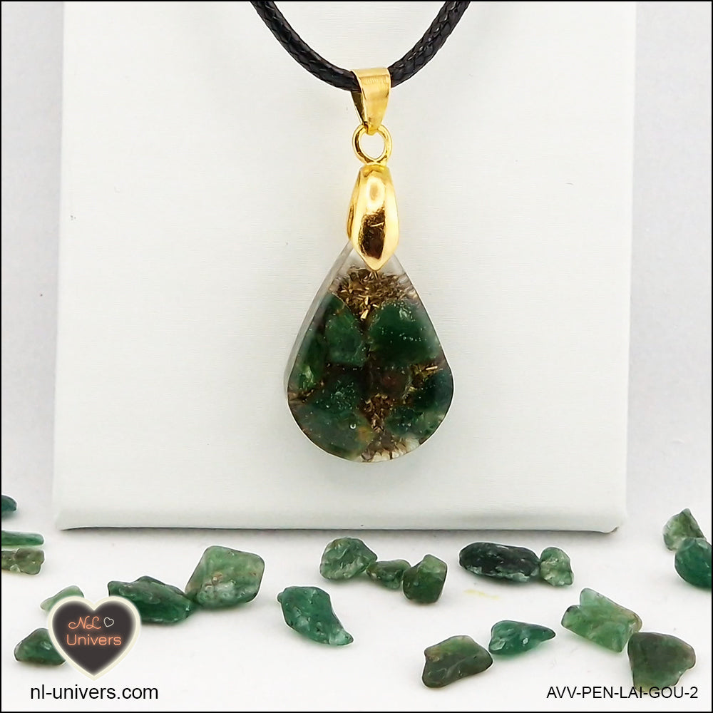 Pendentif Aventurine verte goutte en orgonite laiton