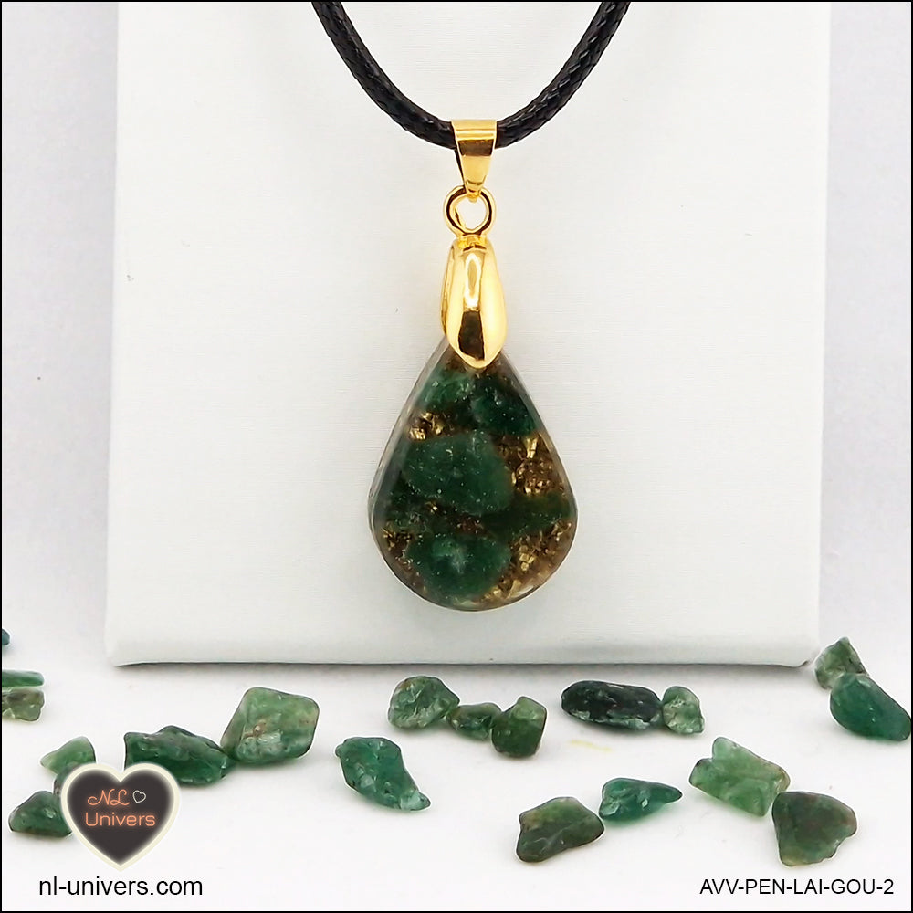 Pendentif Aventurine verte goutte en orgonite laiton