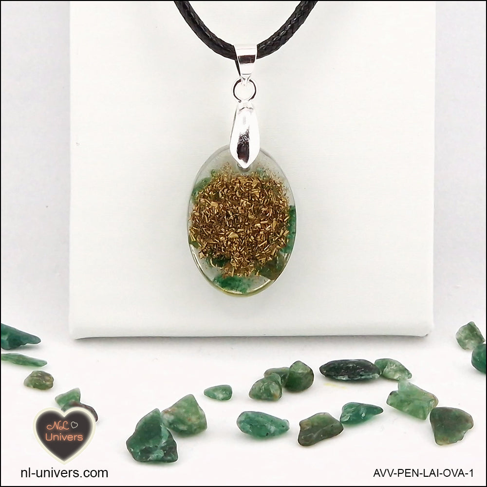 Pendentif Aventurine verte ovale M.1 en orgonite laiton