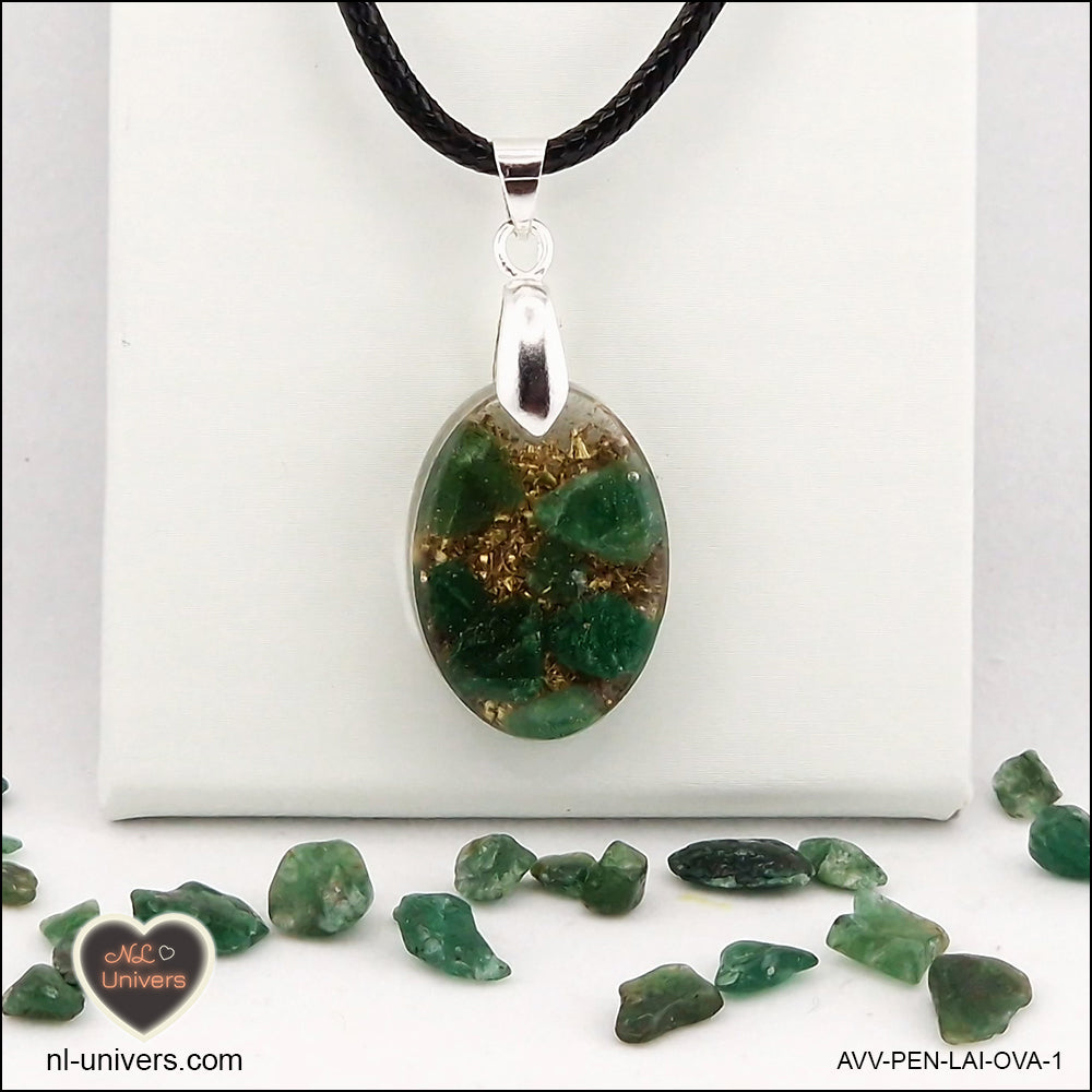 Pendentif Aventurine verte ovale M.1 en orgonite laiton