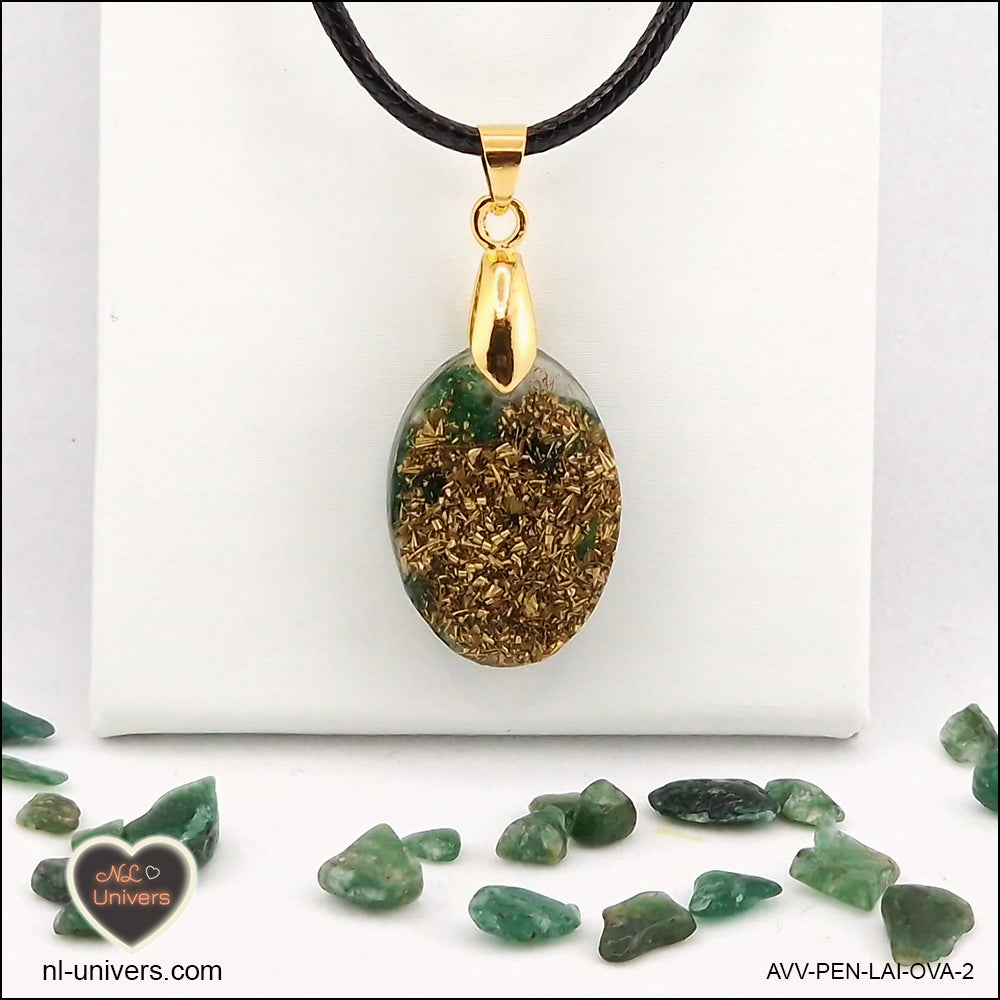 Pendentif Aventurine verte ovale M.1 en orgonite laiton