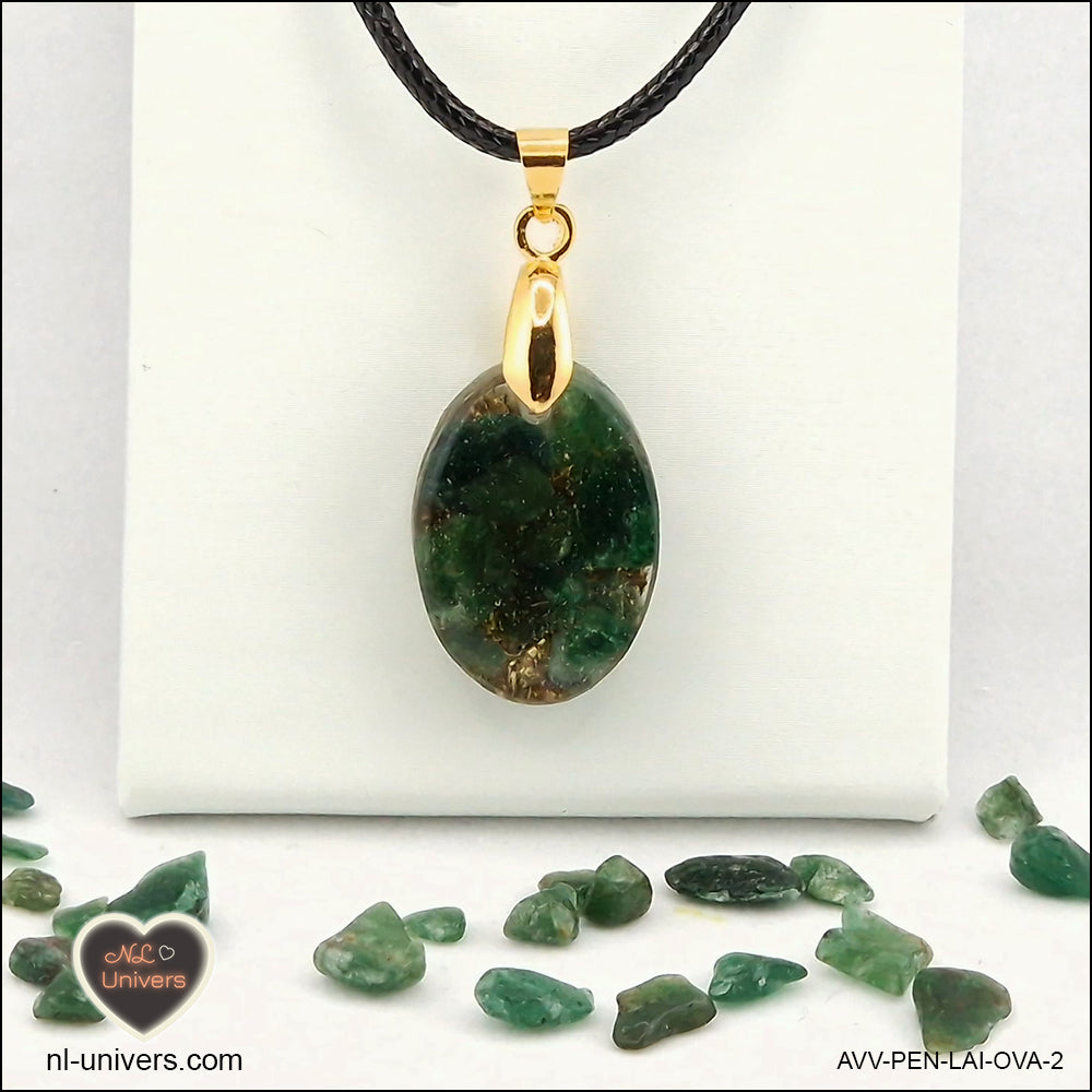 Pendentif Aventurine verte ovale M.1 en orgonite laiton