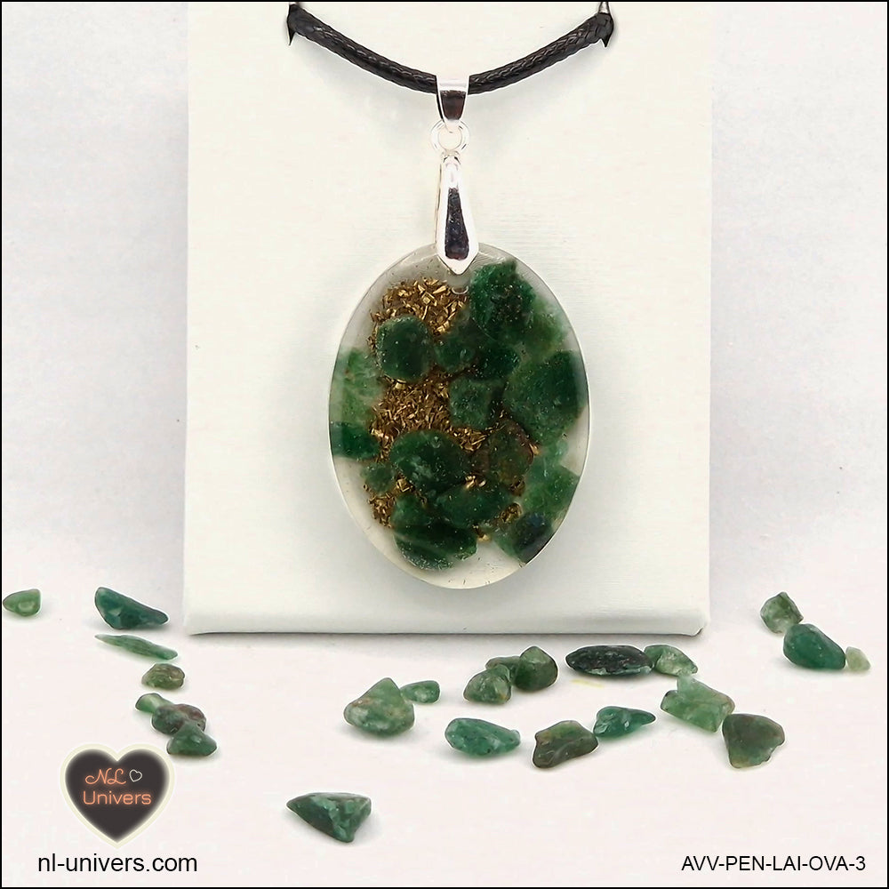 Pendentif Aventurine verte ovale M.2 en orgonite laiton