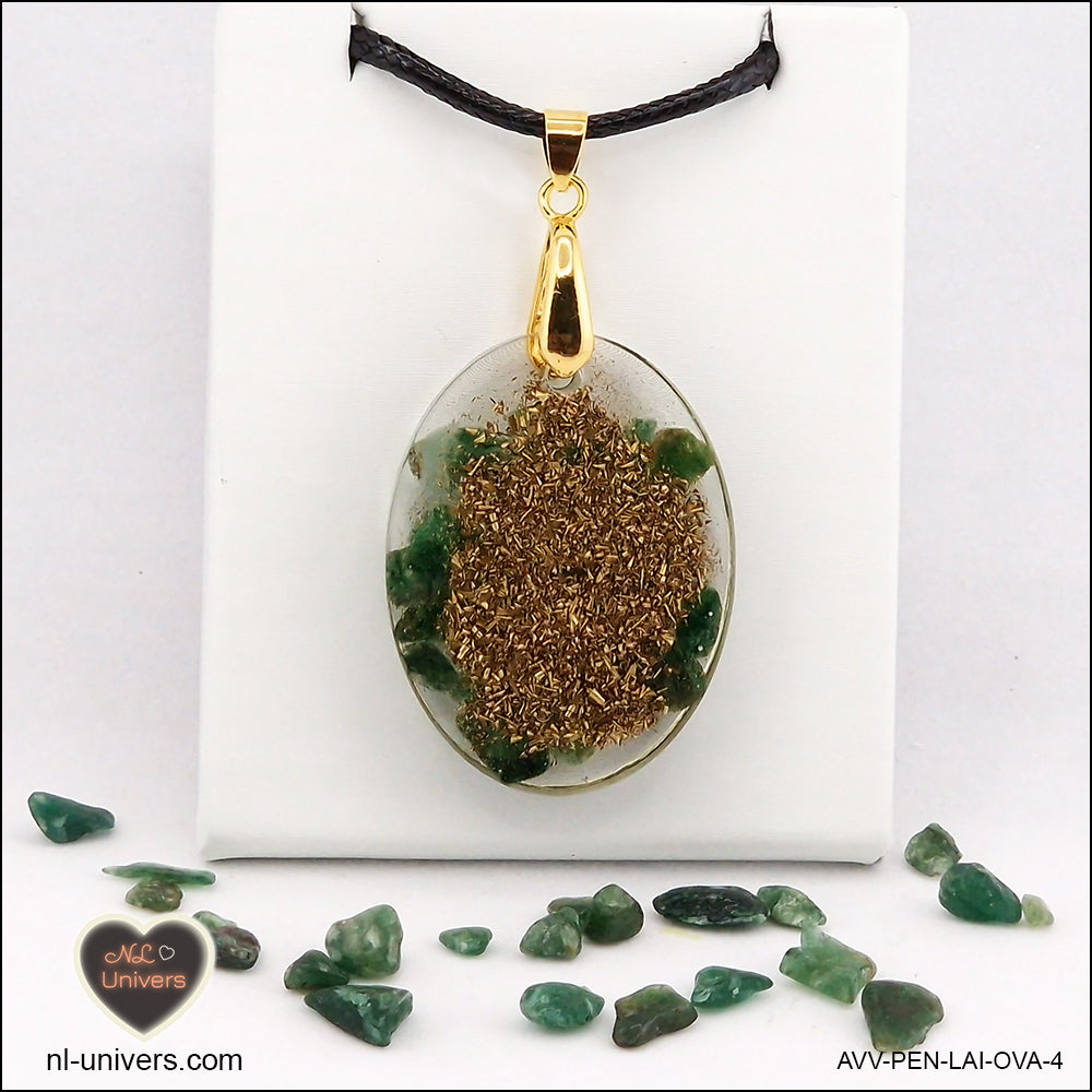 Pendentif Aventurine verte ovale M.2 en orgonite laiton