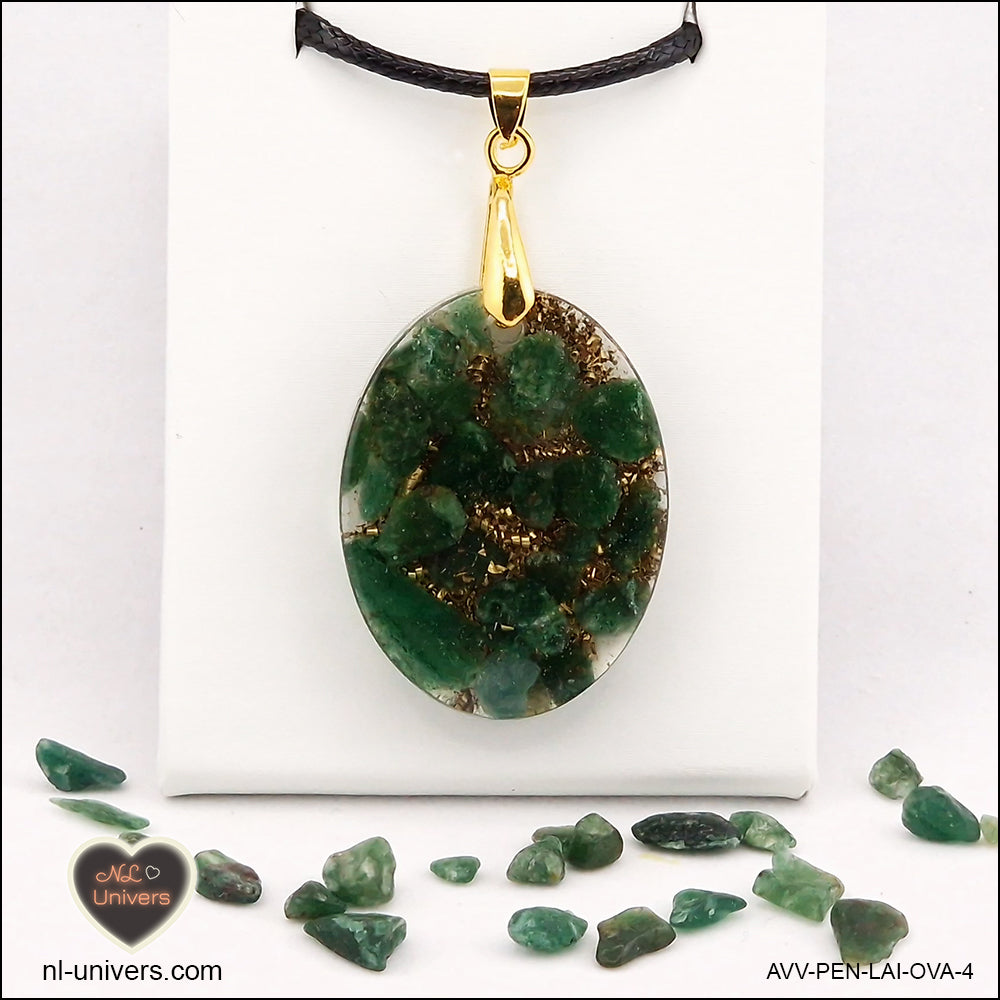 Oval green Aventurine pendant M.2 in brass orgonite