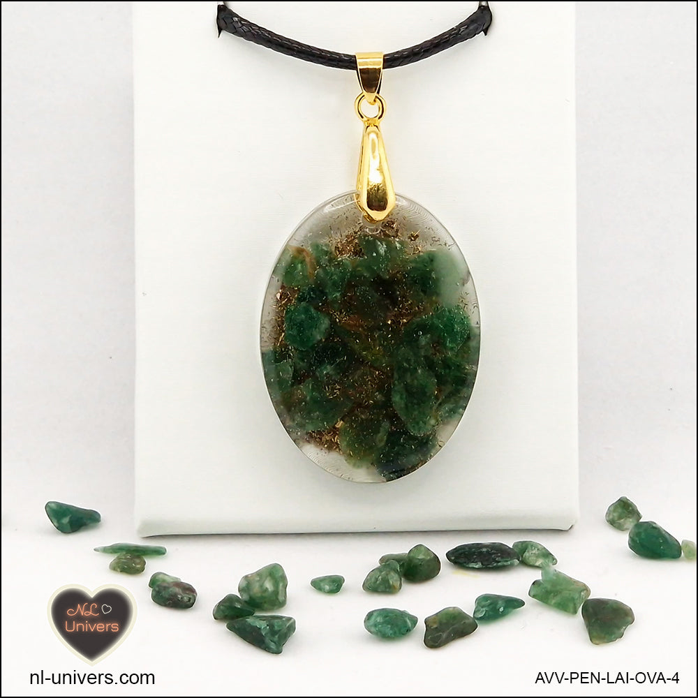 Oval green Aventurine pendant M.2 in brass orgonite