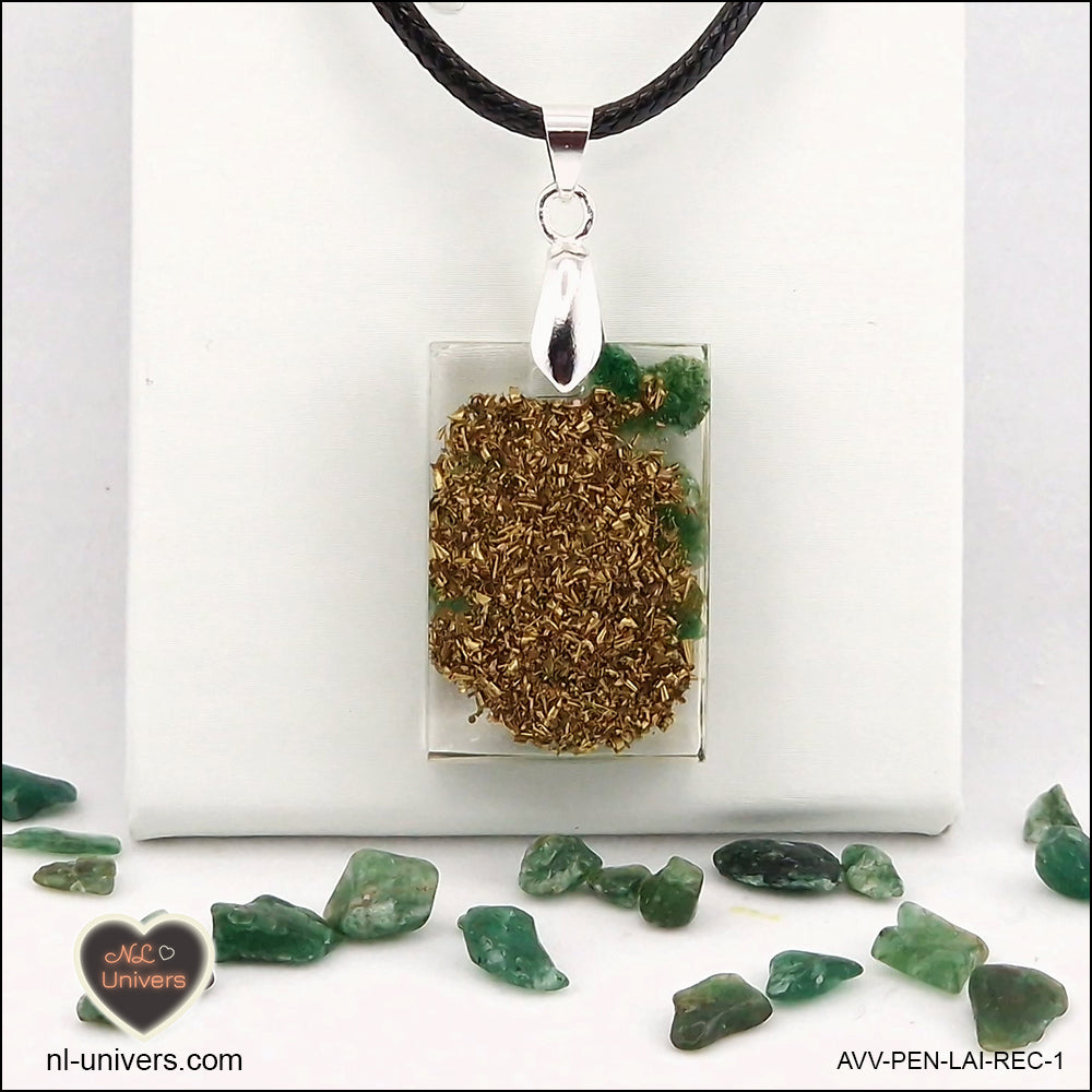 Green Aventurine rectangle M.1 pendant in brass orgonite