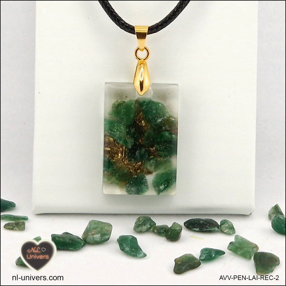 Pendentif Aventurine verte rectangle M.1 en orgonite laiton