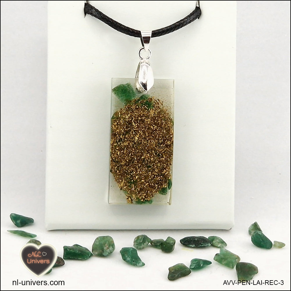 Pendentif Aventurine verte rectangle M.2 en orgonite laiton