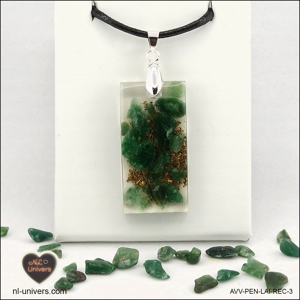 Pendentif Aventurine verte rectangle M.2 en orgonite laiton