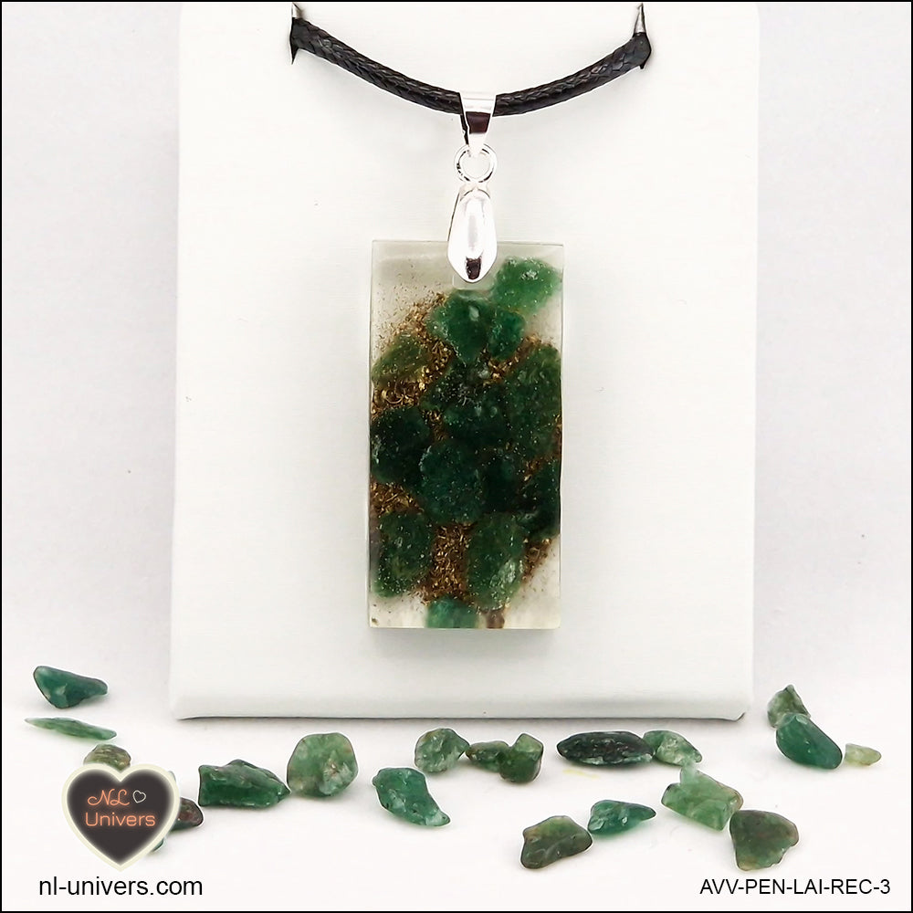 Pendentif Aventurine verte rectangle M.2 en orgonite laiton