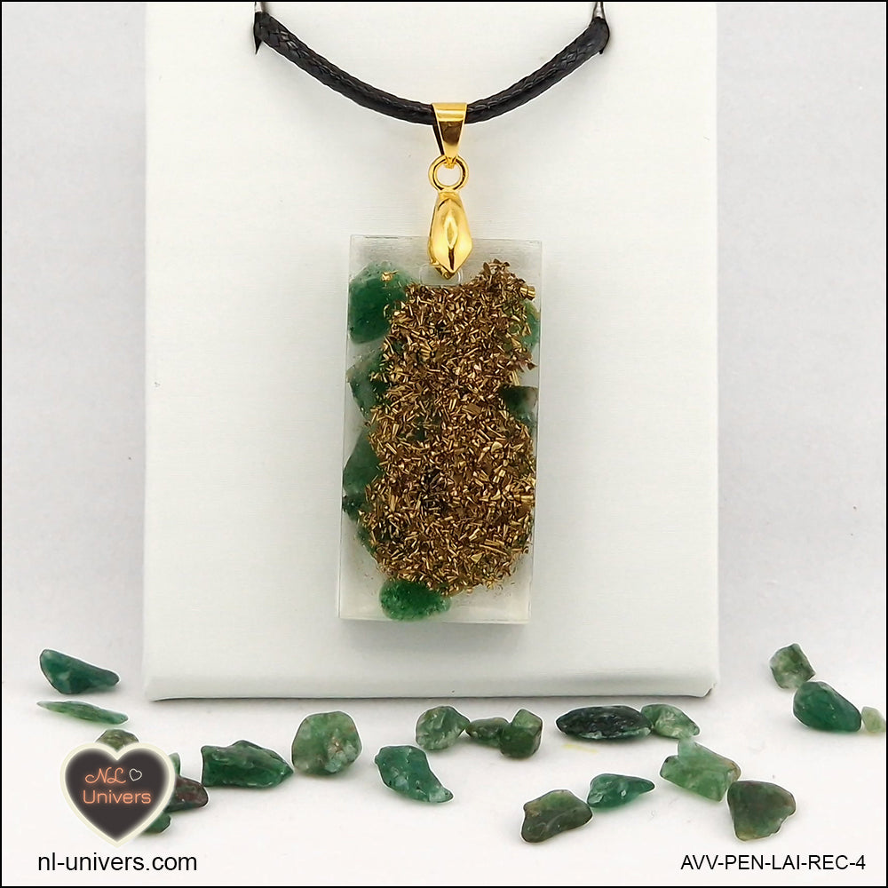 Pendentif Aventurine verte rectangle M.2 en orgonite laiton