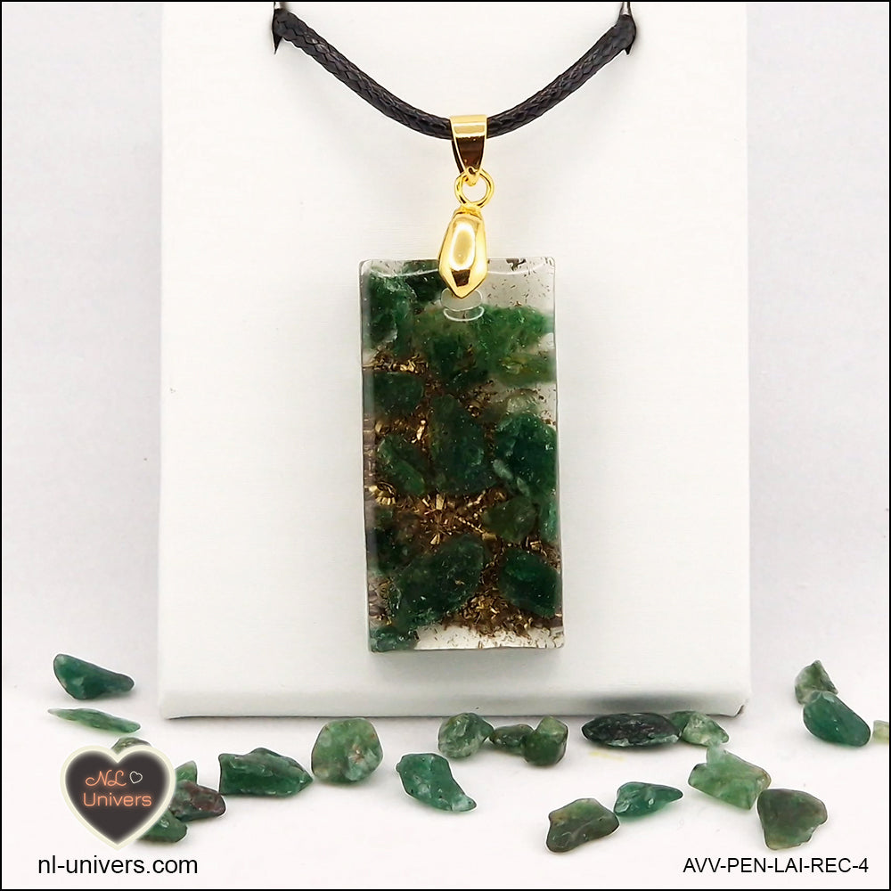 Pendentif Aventurine verte rectangle M.2 en orgonite laiton