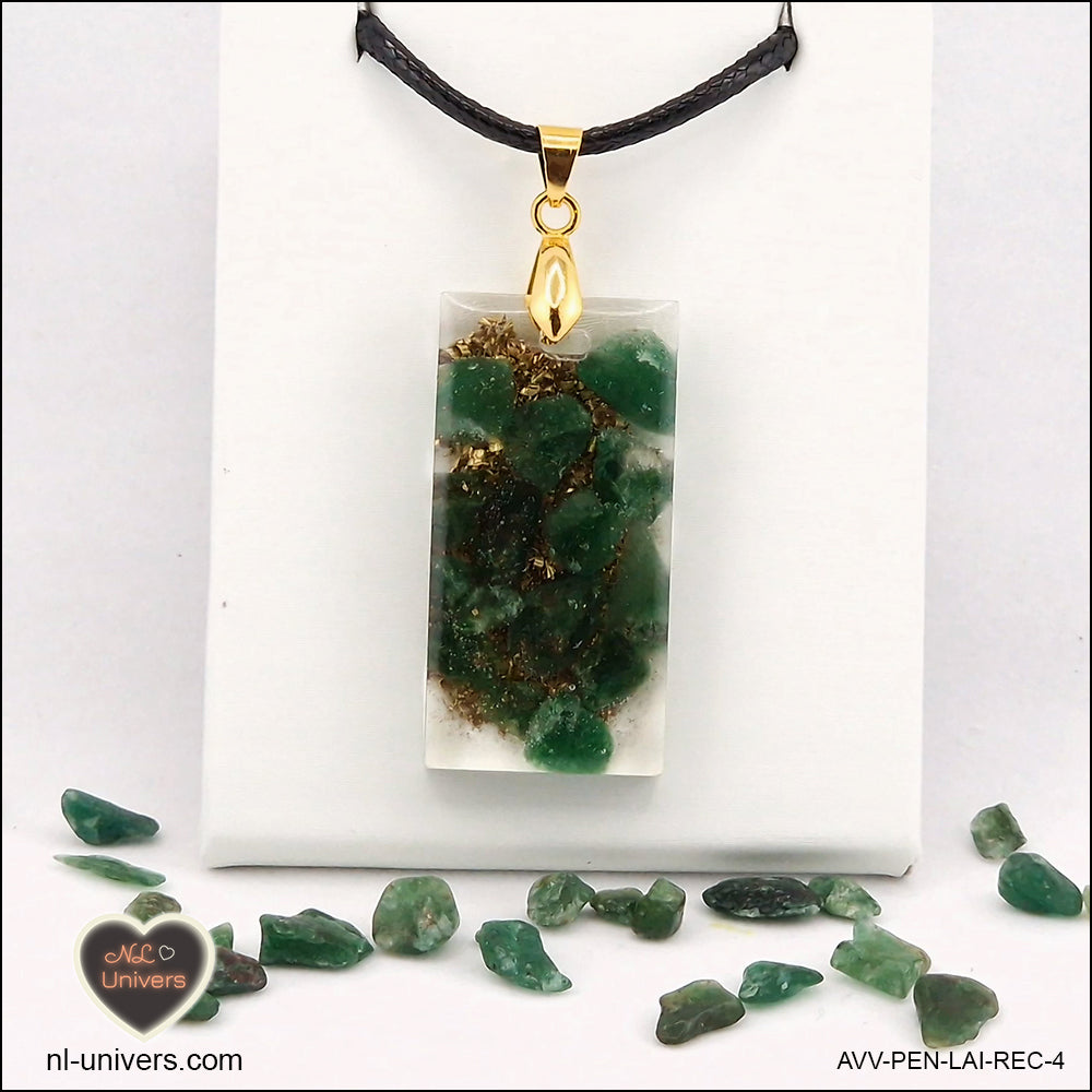 Pendentif Aventurine verte rectangle M.2 en orgonite laiton