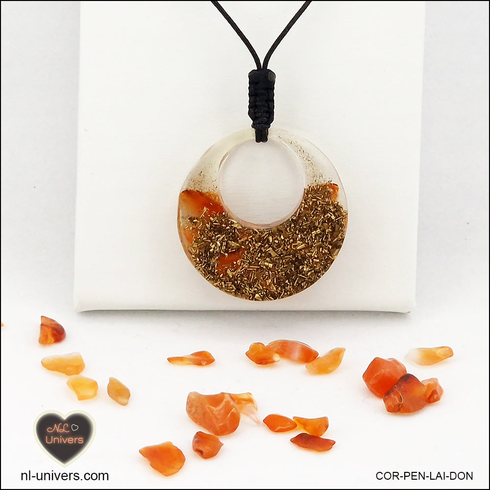 Pendentif Cornaline donut en orgonite laiton