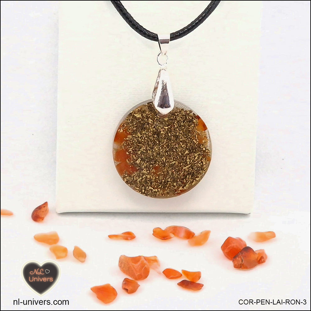 Round Carnelian pendant M.2 in brass orgonite