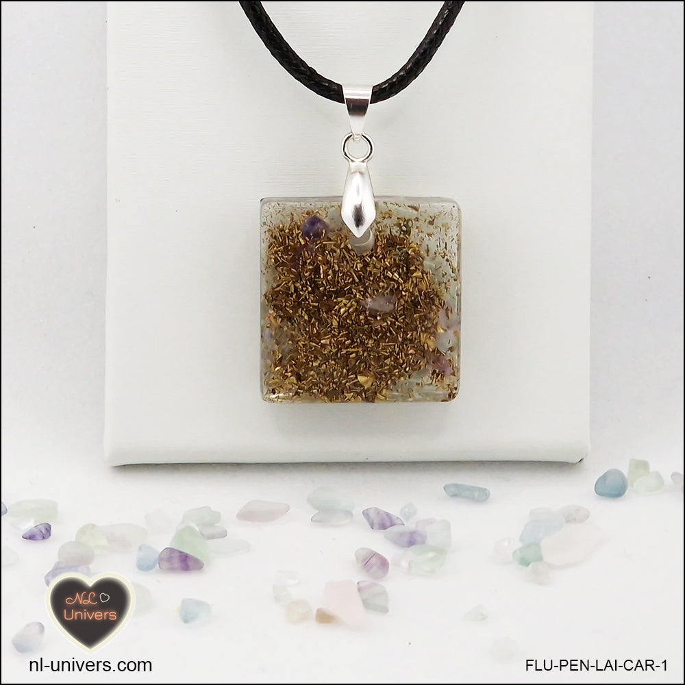 Square Fluorite pendant M.1 in brass orgonite