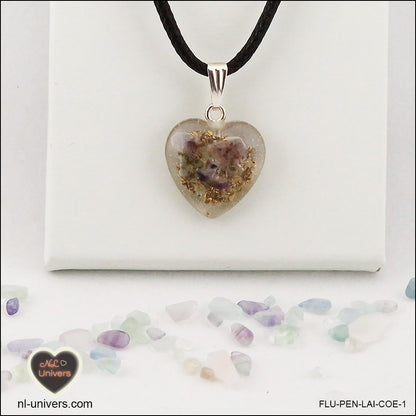 Pendentif Fluorite cœur M.1 en orgonite laiton