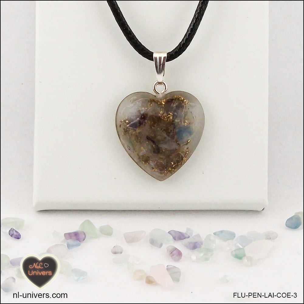 Fluorite heart pendant M.2 in brass orgonite
