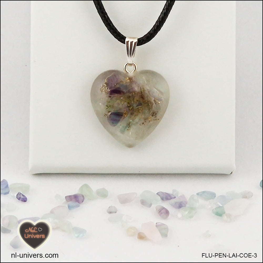 Fluorite heart pendant M.2 in brass orgonite
