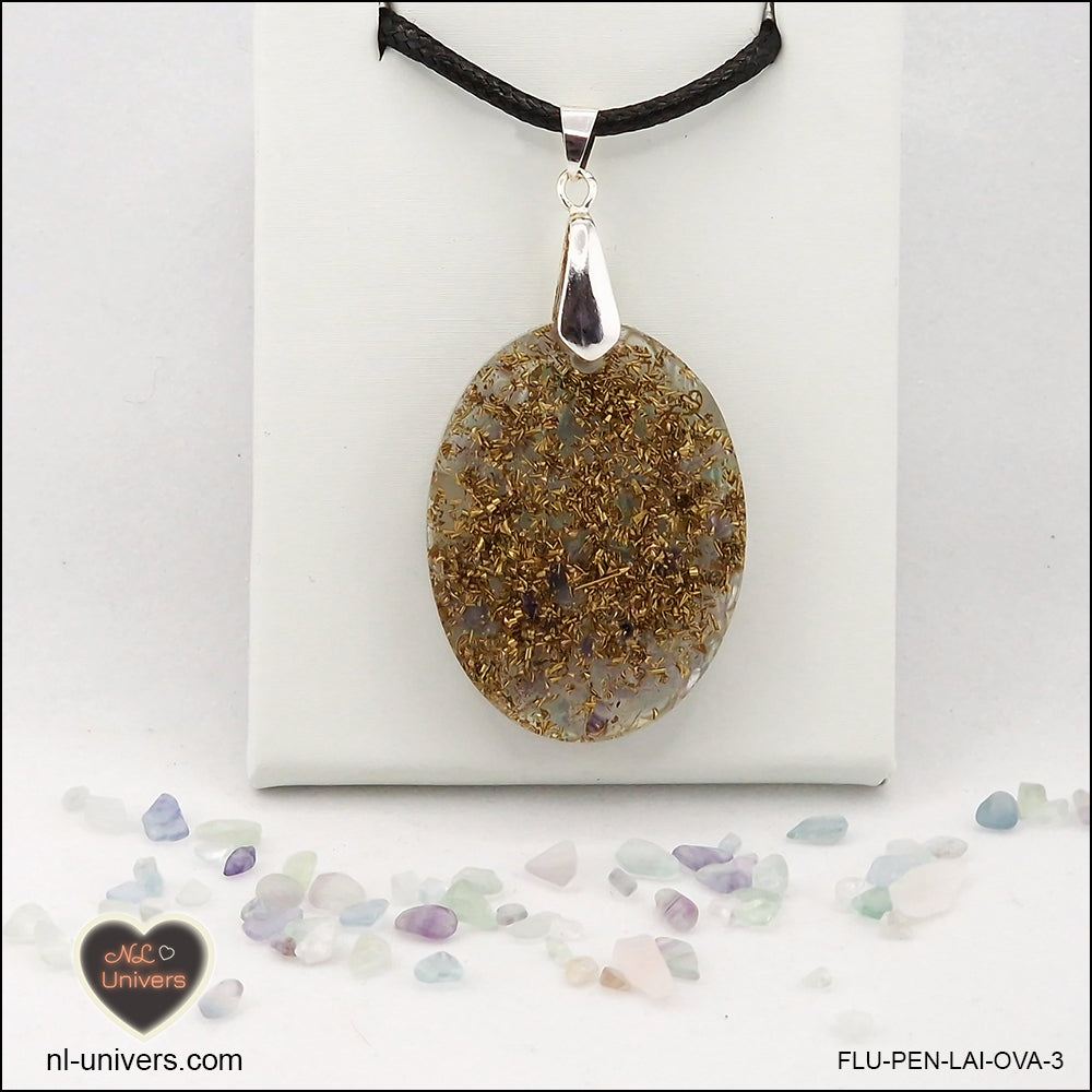 Pendentif Fluorite ovale M.2 en orgonite laiton