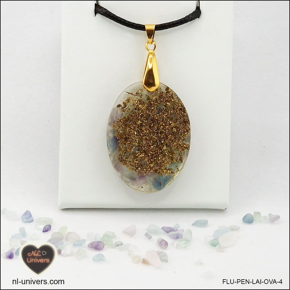 Pendentif Fluorite ovale M.2 en orgonite laiton